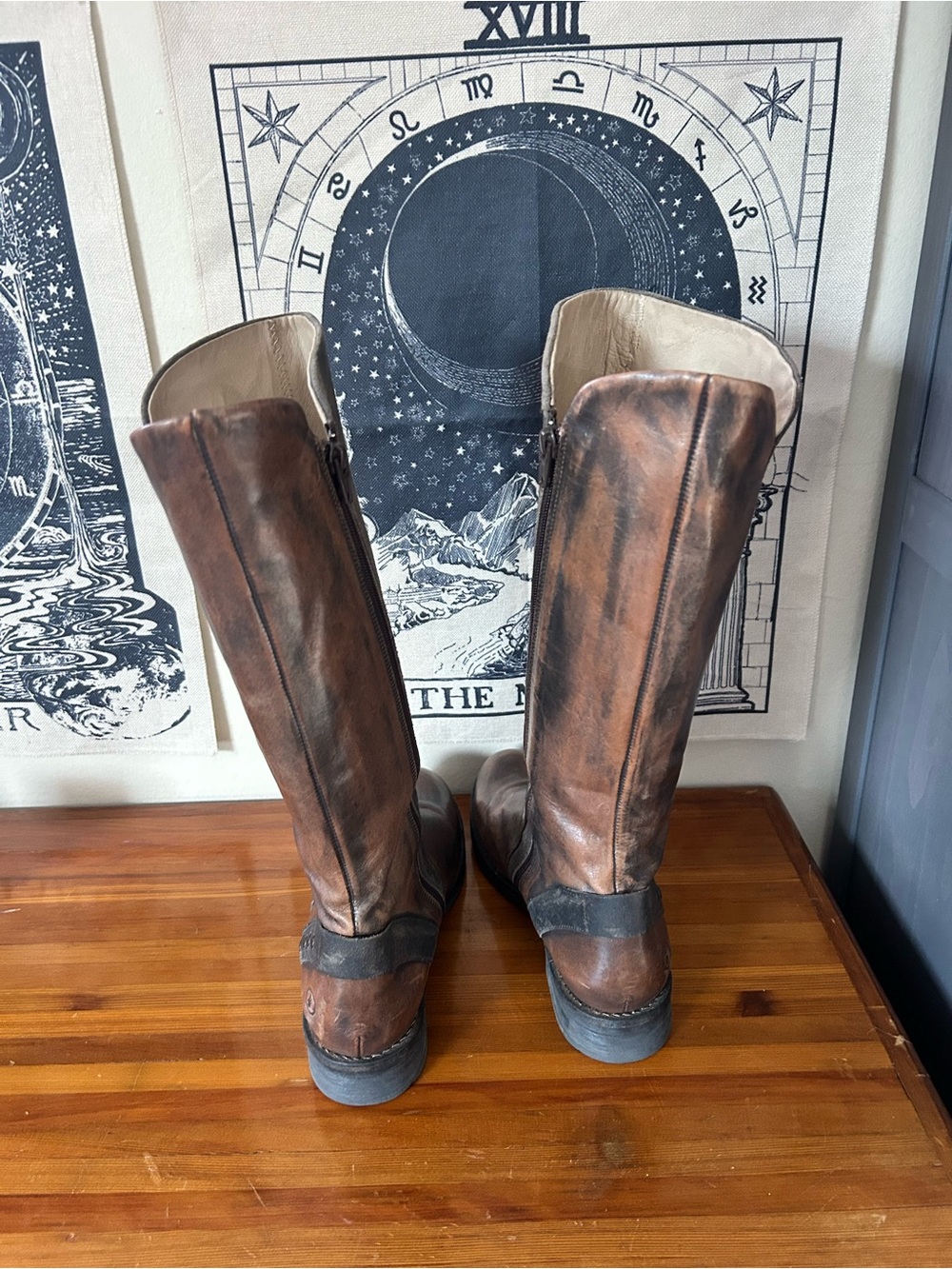 Casta Roma Taupe Tall Leather Riding Boots Distressed Moto Studded - Picture 6 of 9